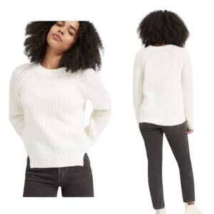 Everlane Chunky Cable Knit Beige 100% Wool Side Slits Sweater Top Cream Medium